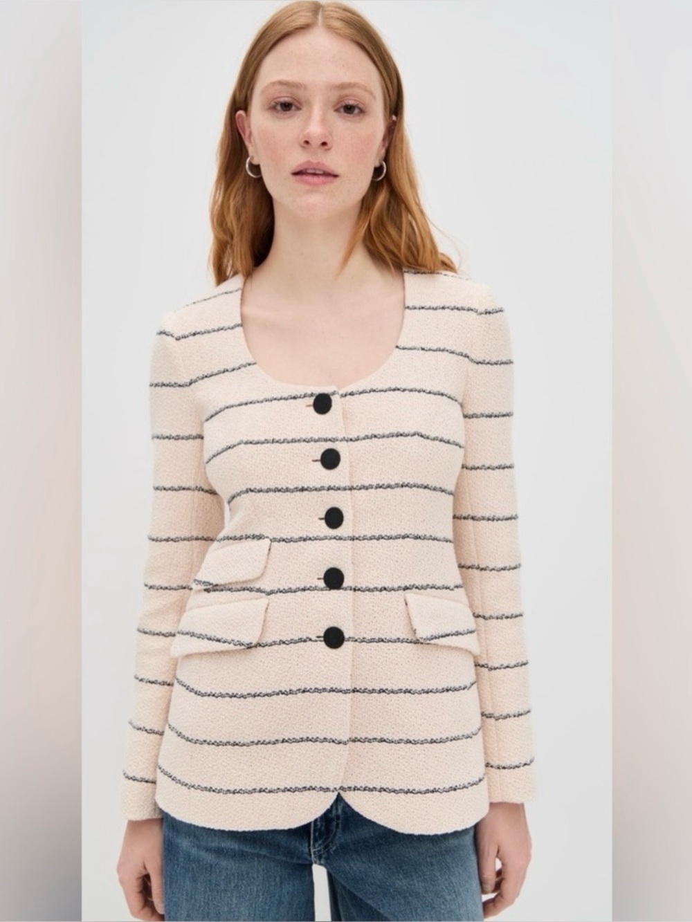 Rag & Bone Cream and Black Striped Roslyn Tweed Blazer NWT